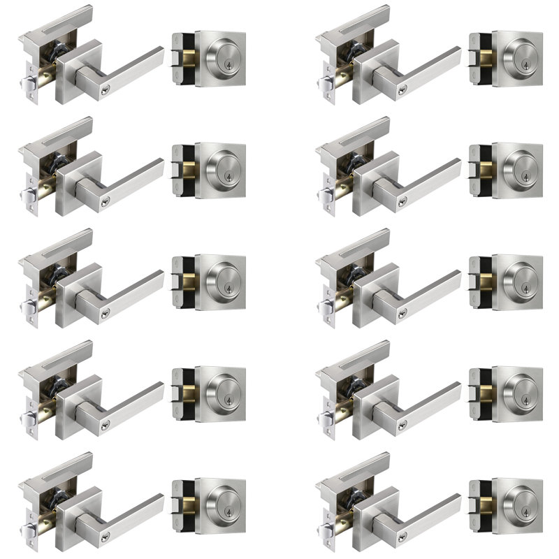 Poignées de porte intérieures, poignées de porte intérieures, poignée de porte en nickel avec levier réversible, serrures de porte à clé identiques pour chambre à coucher, serrures de porte robustes, nickel satiné