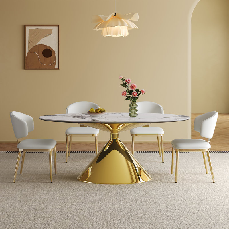 Luxueux ensembles de table de salle à manger en marbre avec base en acier doré pour la maison