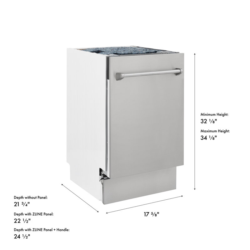 ZLINE 18" Tallac Series 3rd Rack Top Control Dishwasher with Stainless Steel Tub, 51dBa, Stainless Steel