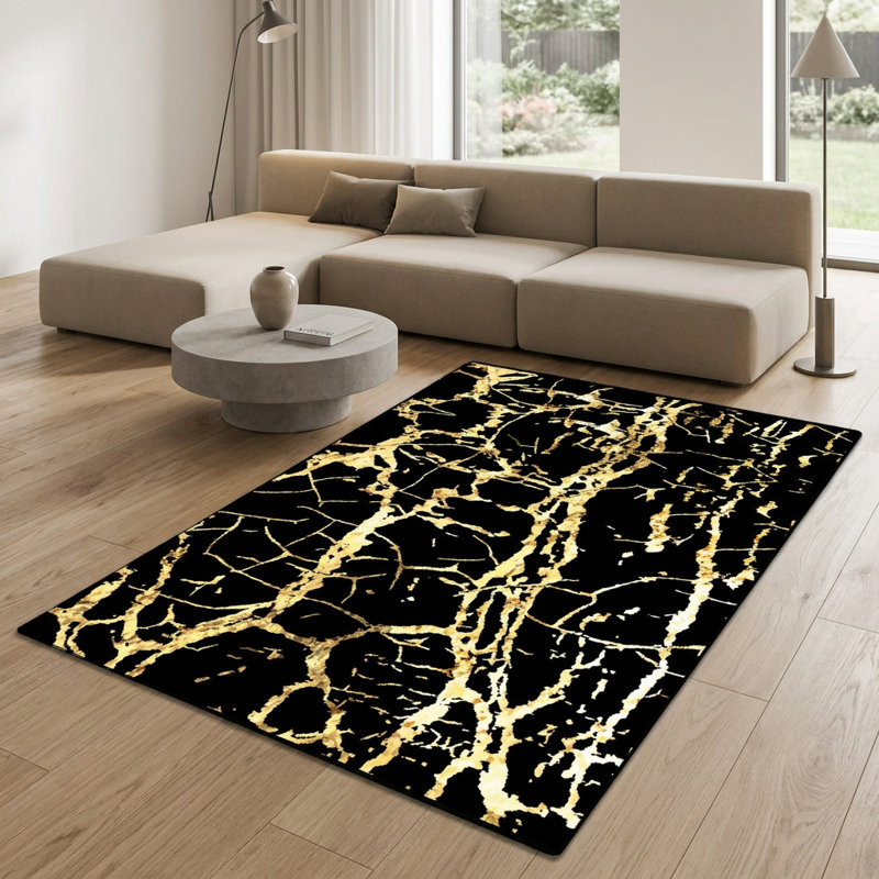 Tapis noir en marbre doré Aurelia