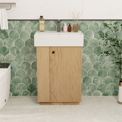 Meuble-lavabo de 21,6 po avec lavabo en céramique et rangement à gauche