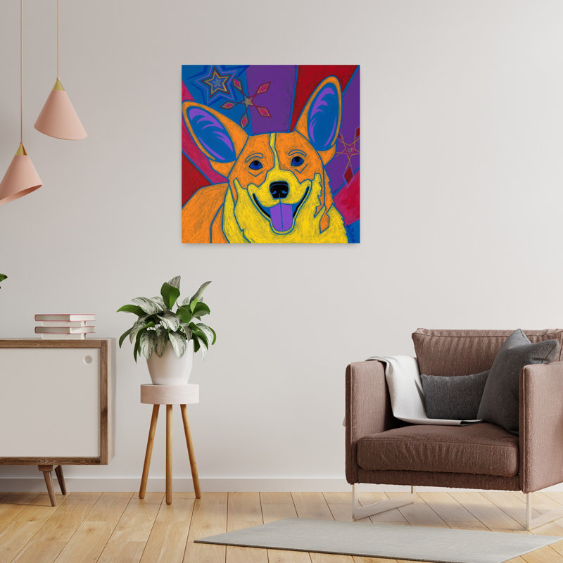 Joyeux Corgi, art contemporain pour chien, H 24 po x l 24 po