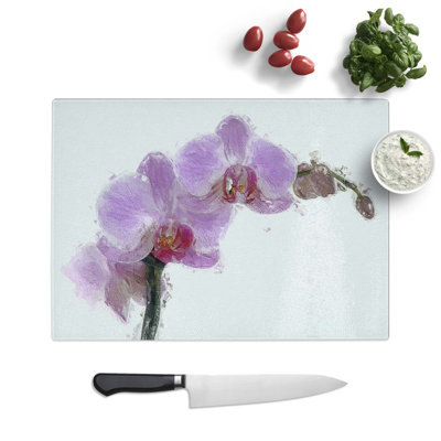 Tempered Glass Orchids in Bloom Chopping Board