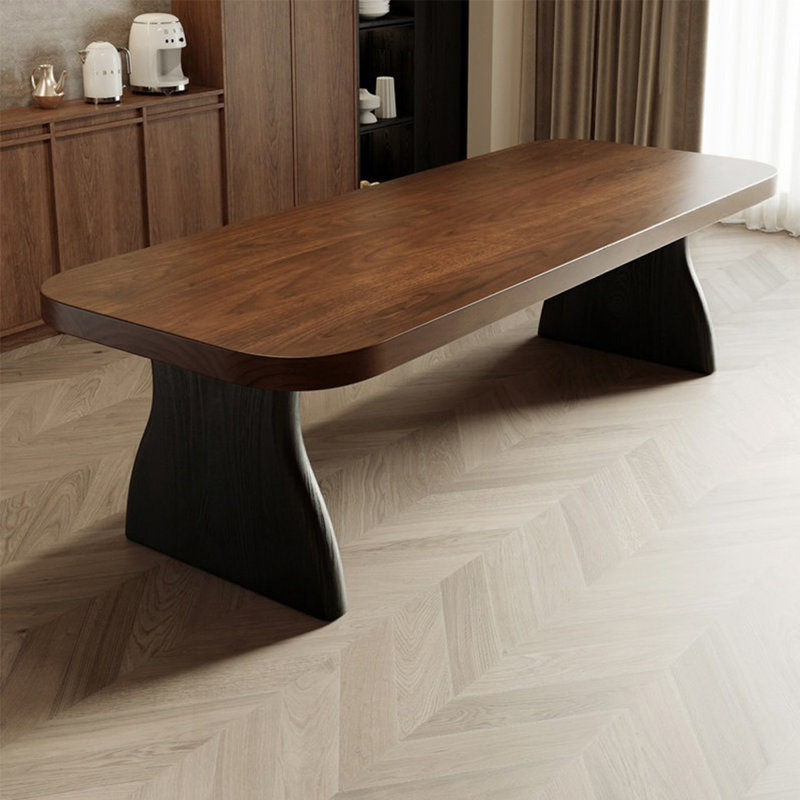 Nut-brown+Black Rectangular Solid Wood Dining Table, 29.53"H×62.99"L×31.50"W