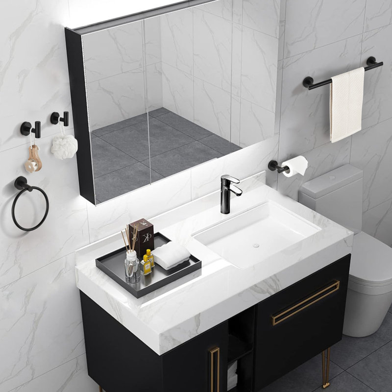 Ensemble de quincaillerie de salle de bain 6 pièces, Noir mat