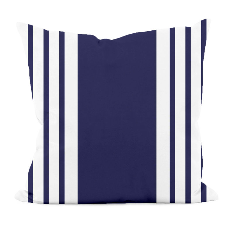 Navy and White Striped Square Polyester Decorative Pillow
