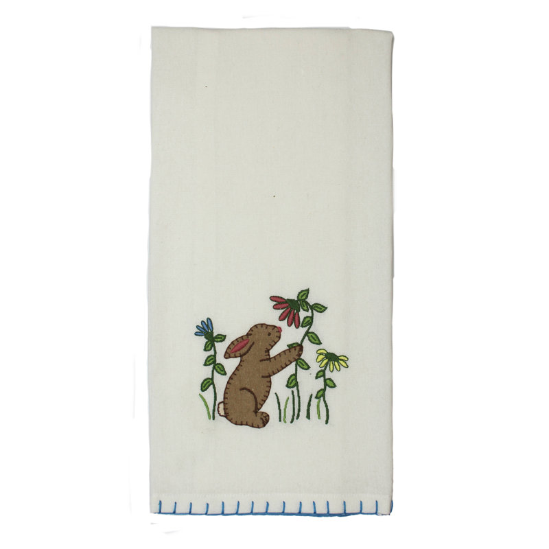 Serviette lapin et fleurs