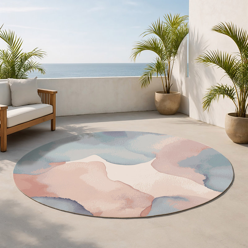 Tapis intérieur et extérieur Whispering Tides, Rond 5 pi