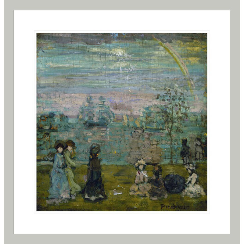Promenade avec parasols par Maurice Brasil Prendergast, impression giclée sur cadre, 24.26" H x 23.5" W