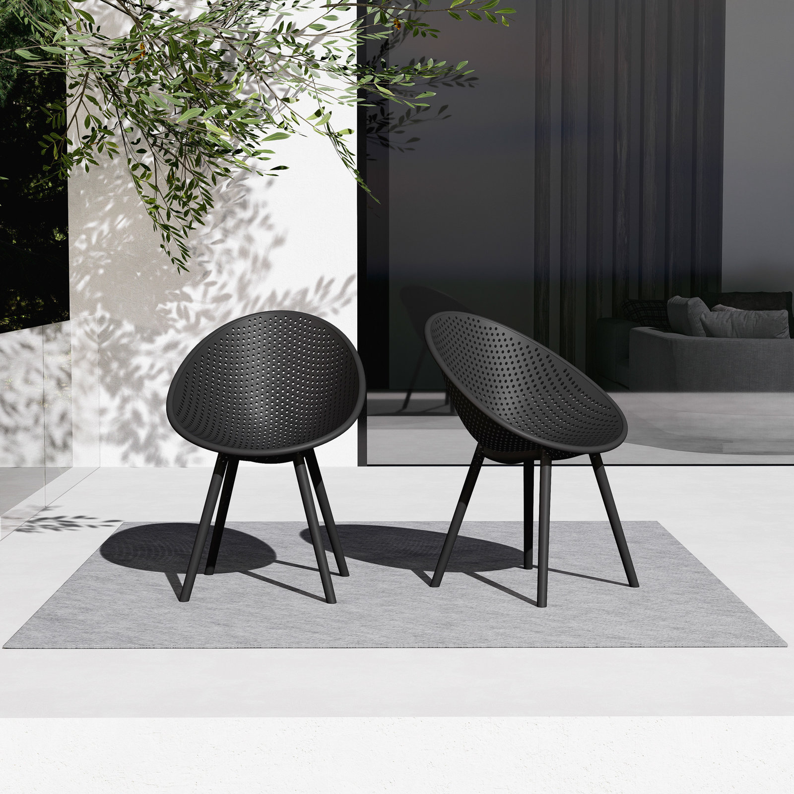 Norna 2pk Plastic Outdoor Dining Side Chair, Black