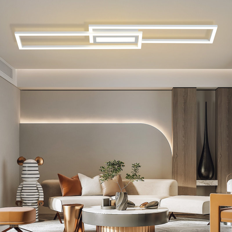 Blae Modern 2-Light Rectangle LED Flush Mount — Dimmable Color-Changing Ceiling Light with Remote, White