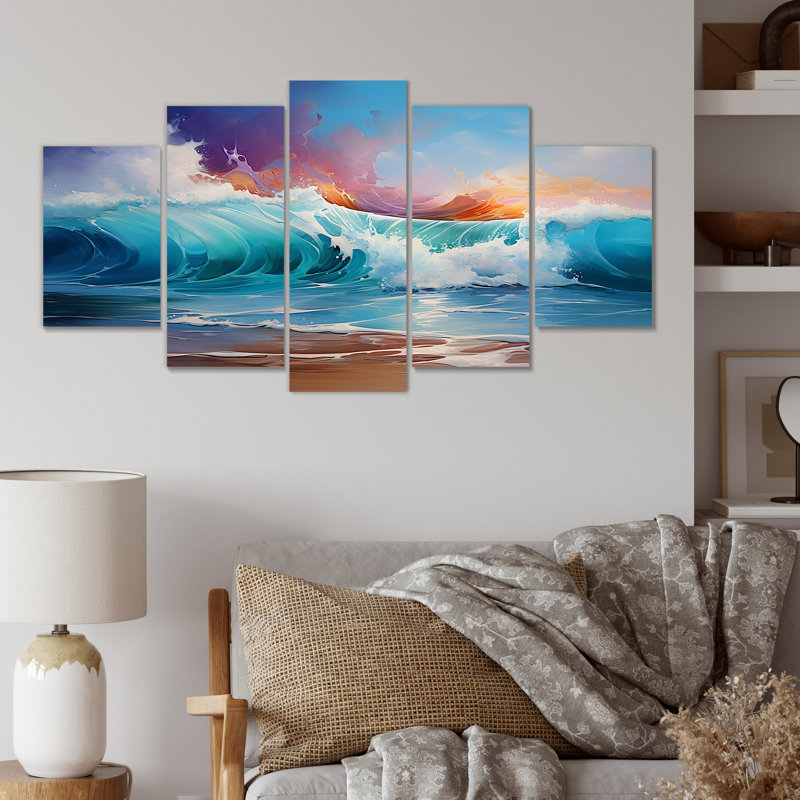 «Shorline Waves Sunset II - Coastal Waves», art mural multi-panneaux