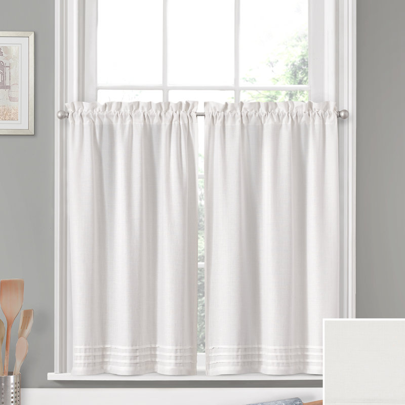 Rufina Cotton Blend Tailored Cafe Curtain, 26" W x 24" L, White