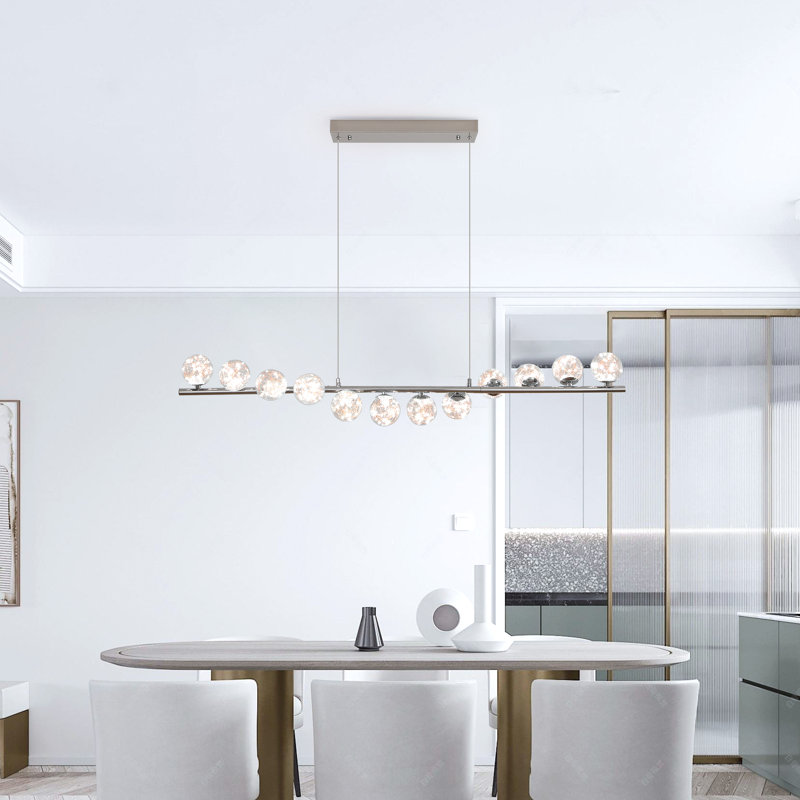 12 - Light LED Dimmable Linear Kitchen Island Pendant, Chrome