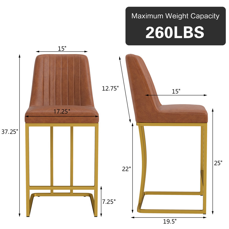 Branchville Upholstered Counter Stool with Metal Frame, Brown