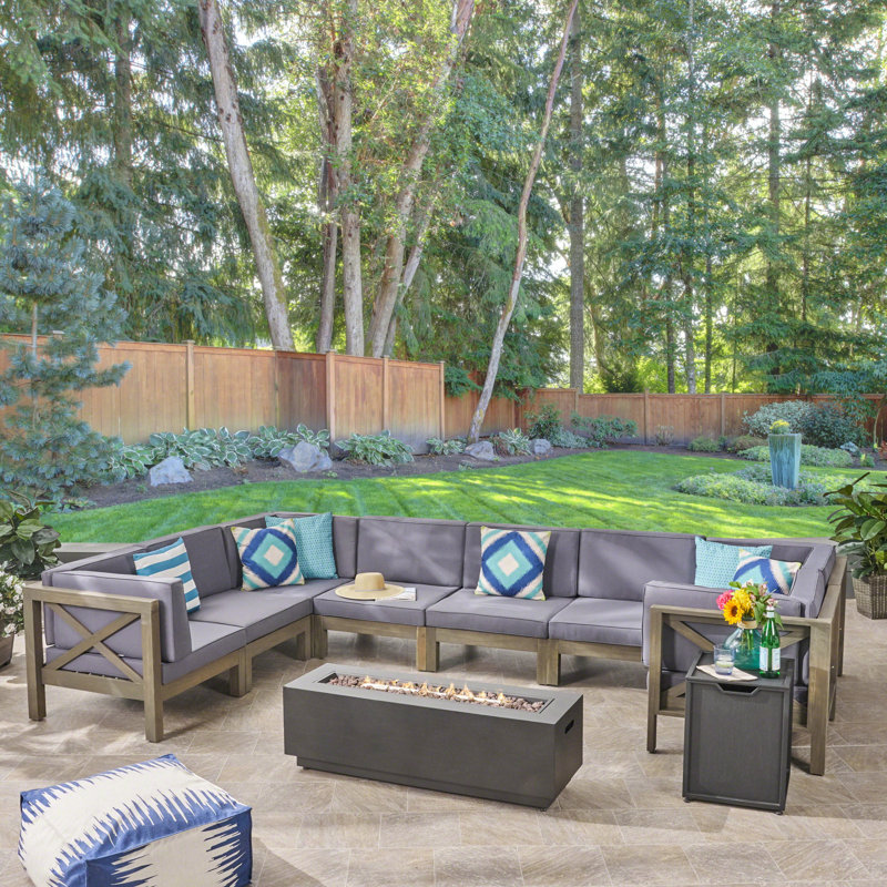 8 - Person Modular Patio Conversation Set with Cushions, Gray Frame / Dark Gray Cushion