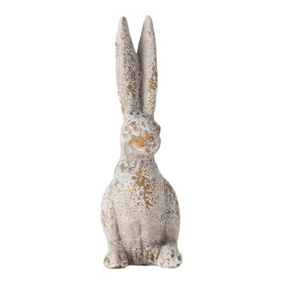 Weathered Cement Cream Rabbit Figurine, 5.3x4.5x12.8 Inch Decorative Animal Statue for Indoor and Outdoor Home Ornament