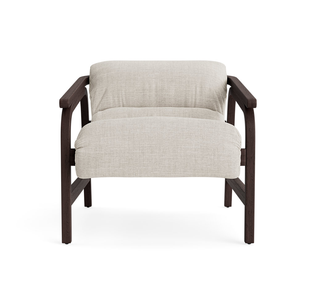 Cellire Linen Upholstered Accent Chair, Parchment Polyester, Dark Brown Wood/Java