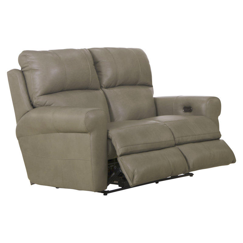 Nicey 76" Italian Leather Power Reclining Loveseat, Similicuir beige