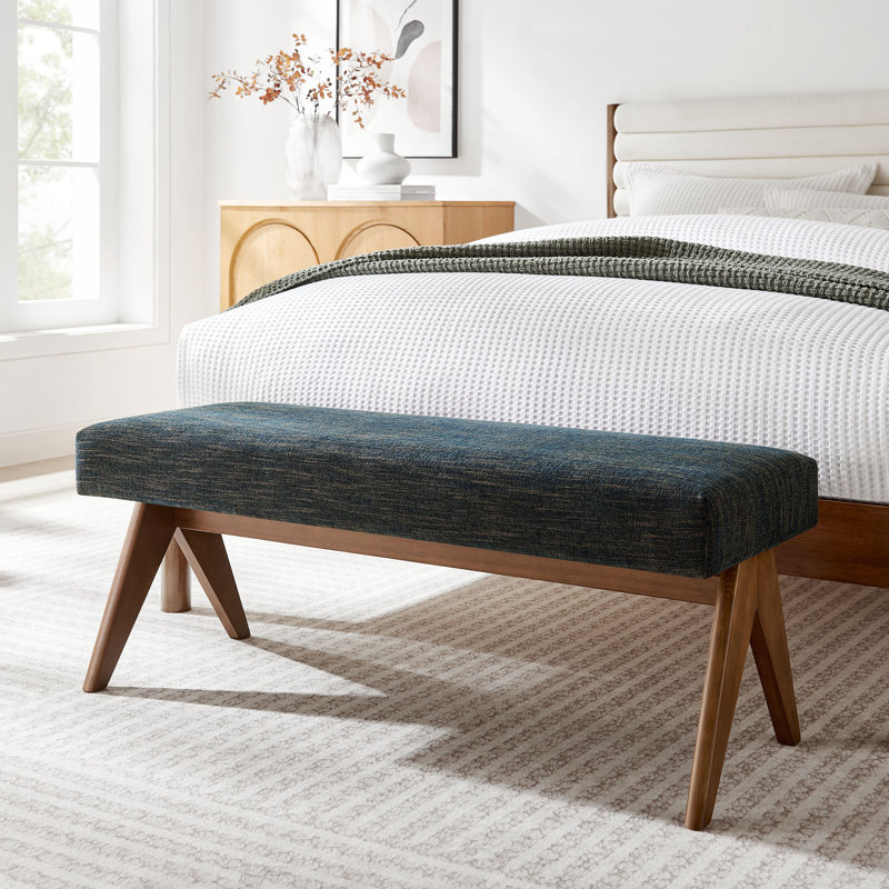 Banc rembourré en tissu Lyra, Azure, H 18,50 po x l 47 po x P 18 po