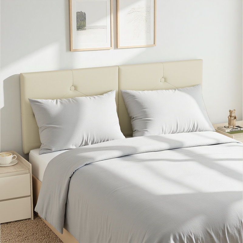 Upholstered Faux Leather King Size Headboard,Sturdy Metal Legs,Tufted Upholstery Design, Beige, King