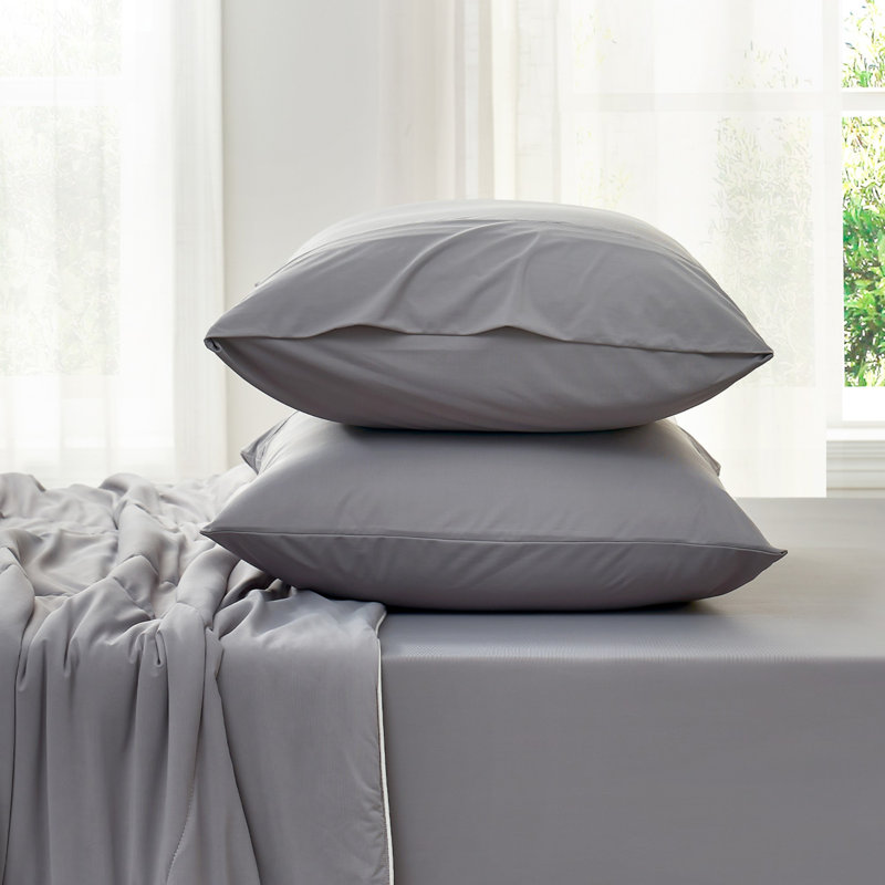 Cooling Fitted Sheet Set With 2 Pillowcases, 3PCS Breathable Sheet Set with Deep Pocket For Hot Sleepers, Queen, Dark Gray