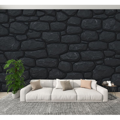 Peel and Stick Wallpaper Black Stone Rough Surface Wall Murals 100"H x 144"W Removable PVC Wall Paper Self-Adhesive Wall Decor for Bedroom Living Room Home Office
