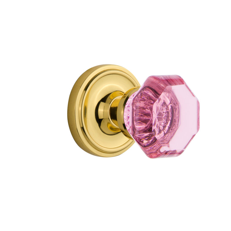 Rosette classique avec bouton de porte rose Waldorf, 2 3/8 po, Laiton non laqué