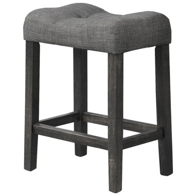 Counter Height Dining Stool Set Of 2, Transitional Style Stool With Footrest Tufted Seat Kitchen Bar Stool, Charcoal