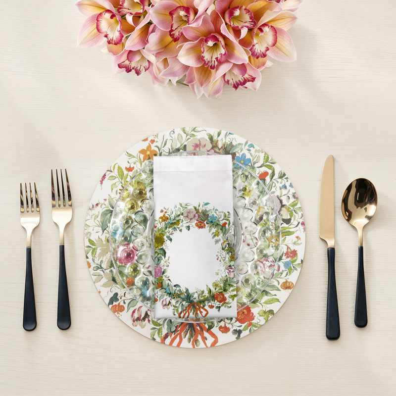 Wreath Flowers Hemstitch 22" Linen/Cotton Napkin