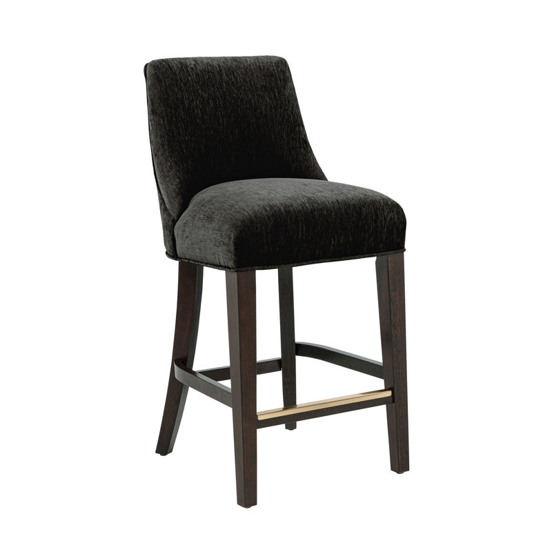 Beever Modern Chenille Upholstered Rubberwood Bar Stool, Black, Counter Stool (27.4" Seat Height)