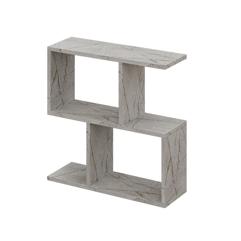 Barbara Side Table Modern 2-Tier Design with Storage Compartments, Grey Marble