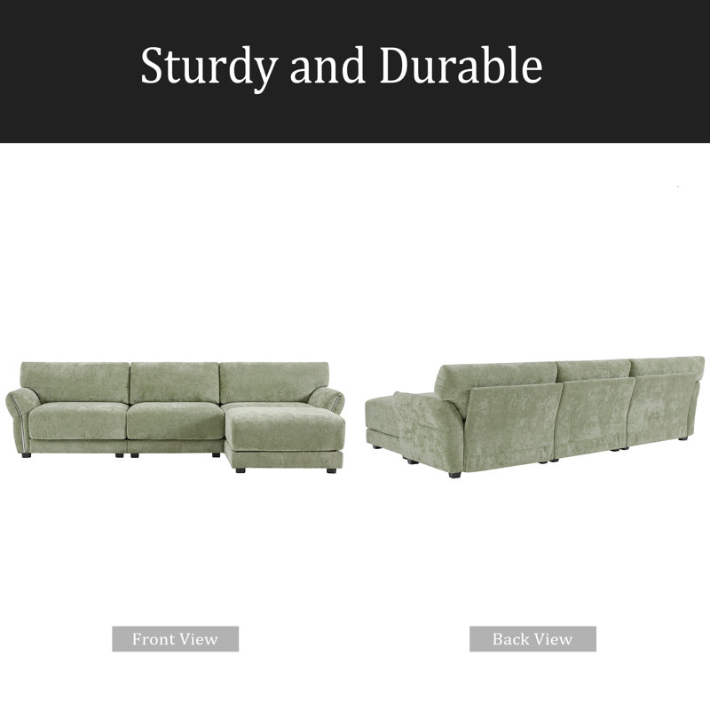 Modular Sectional Sofa, L-Shape With Extra-Wide Seat Cushion, USB And Type-C Charger, Petal Armrest Design, High Density Foam, Free Movement Ottoman, Wood Frame, Chenille, 4 Seat