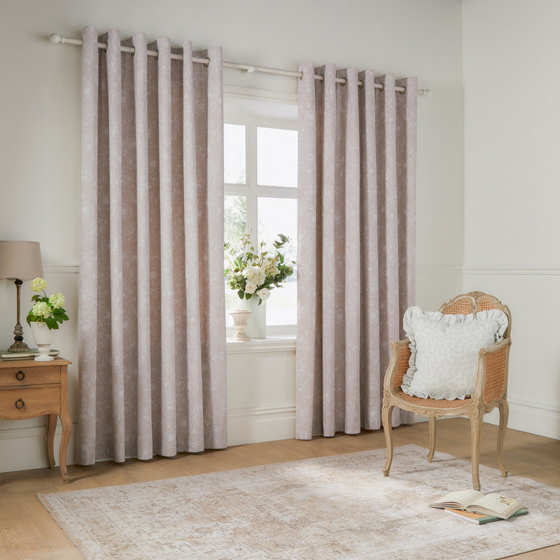 Bella Cotton Grommet / Eyelet Curtain Panel Pair, 168cm Width x 137cm Drop, Beige