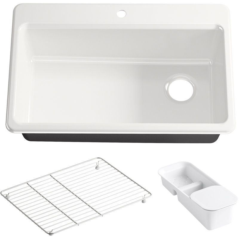 Riverby™ Single-Bowl Top-Mount Kitchen Snk with Accessories, 1 hole, Biscuit