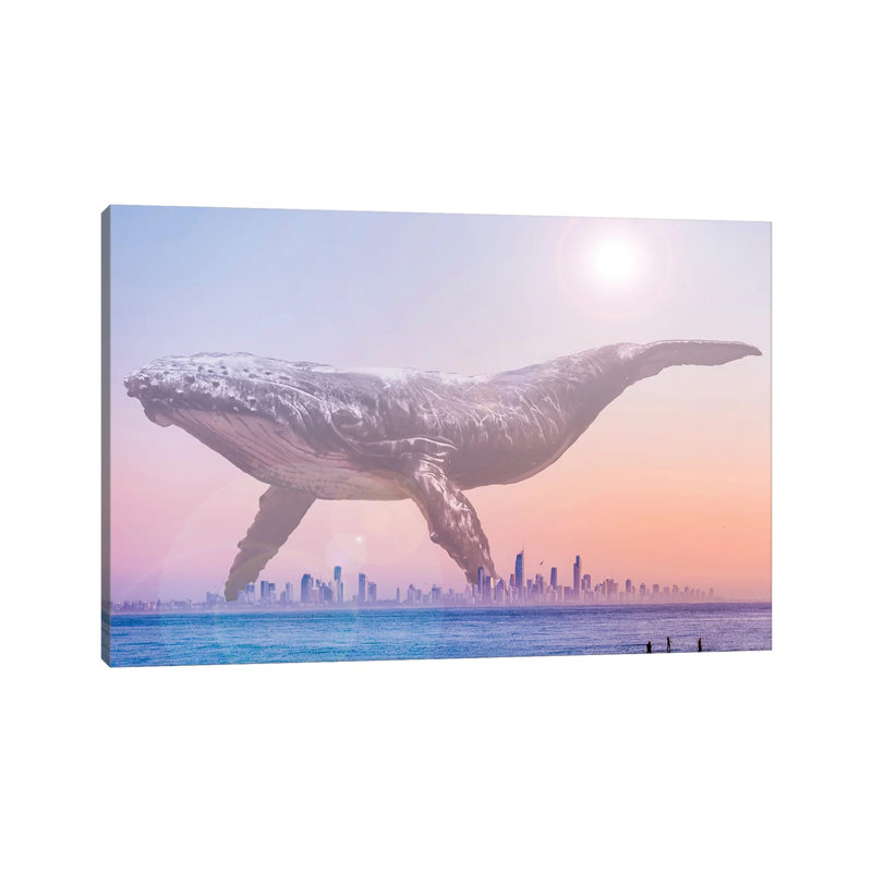 Mega Whale Over A Hazy Surf City by David Loblaw - Wrapped Canvas Print, 66.04 cm H x 45.72 cm W x 1.91 cm D