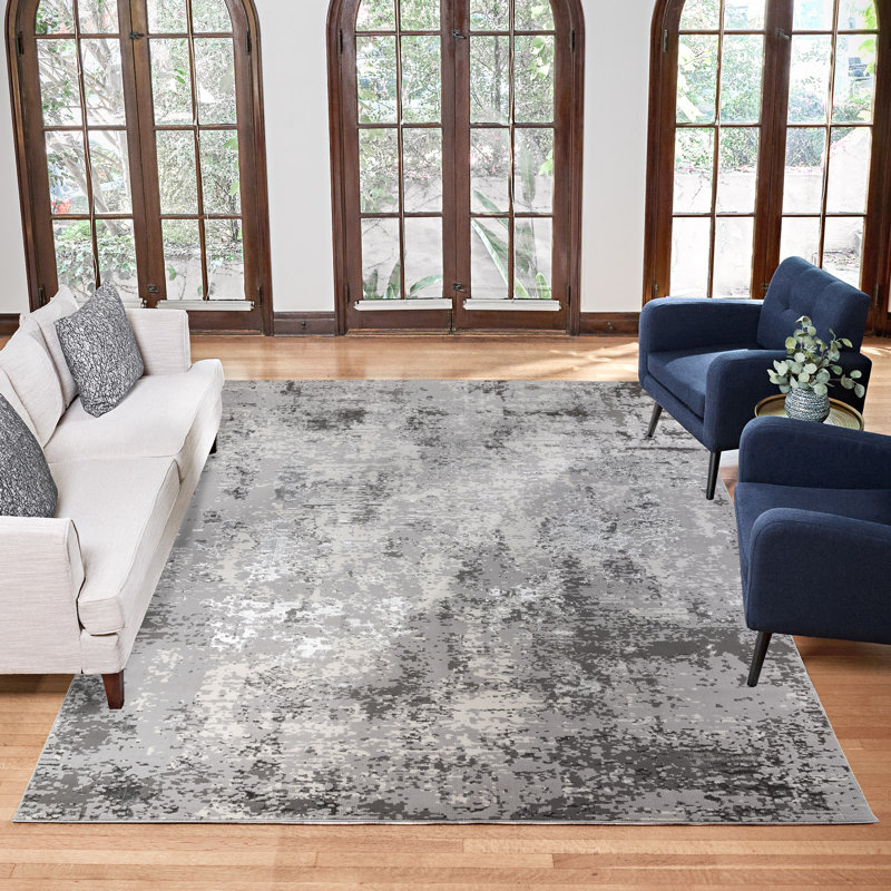 Braga Tiaga Modern Abstract Glam Gray Plush Polypropylene Area Rug, Rectangle 8'8" x 13"