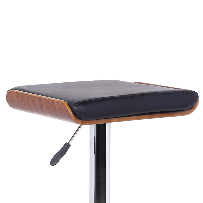 Swivel Upholstered and Faux Leather Adjustable Height Bar Stool with Solid Wood Frame, Black