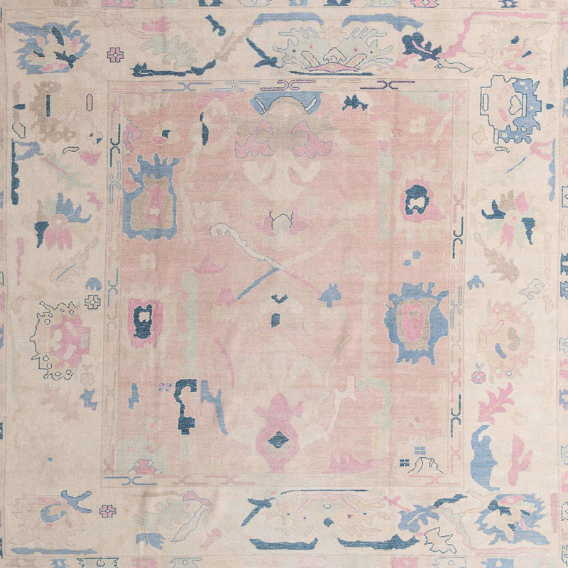 Tapis beige / rose / bleu tissé à la machine Manjusha, Carré 5 pi