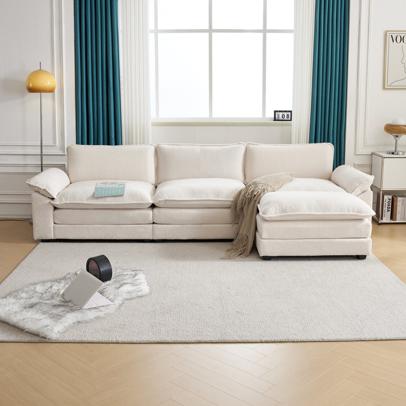Canapé et canapé avec repose-pieds Avrilynn, Imitation de sherpa blanc, 120"W x 32.3"D x 33.5"H (3-Seat)