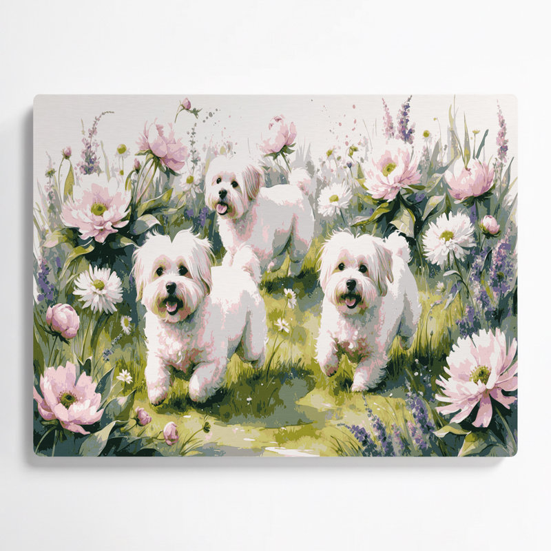 Chiens bolognais, art mural en métal beige, H 20 po x l 30 po