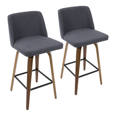 Tabouret de comptoir Toriano Mid-Century moderne en tissu noyer et bleu par Lumisource - ensemble de 2