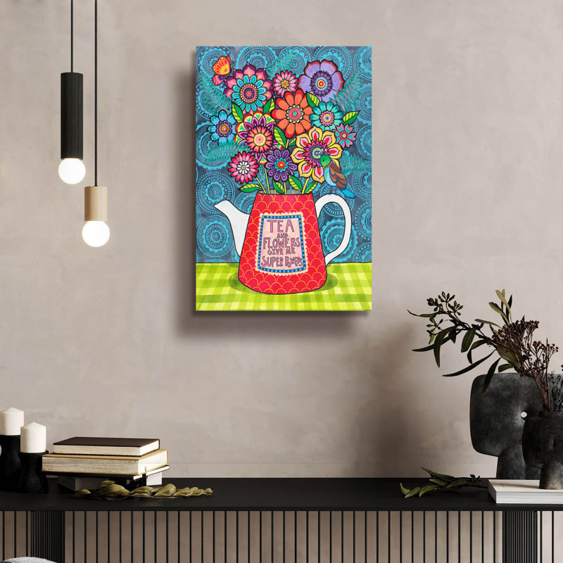 «Tea And Flowers» par Hello Angel, art mural en verre acrylique, H 24 po x l 16 po