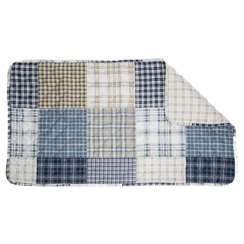 Aelia Blue/Beige Microfiber Reversible 3 Piece Quilt Set, California King Quilt + 2 King Shams