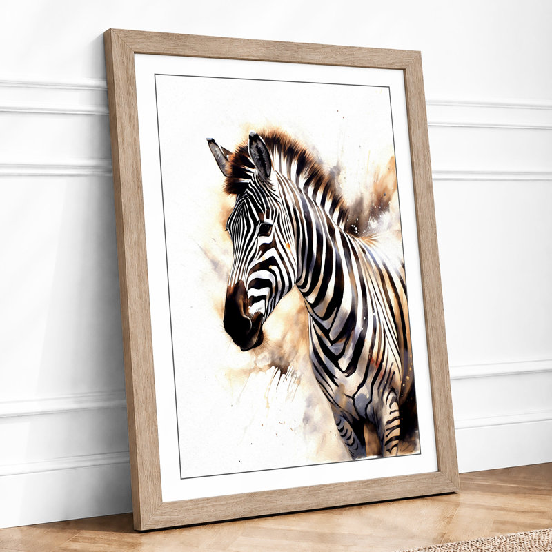 Young Zebra in Profile Boho 1 Piece Single Picture Frame Wall Art, A2 - 59.4 x 42.0 cm, Oak