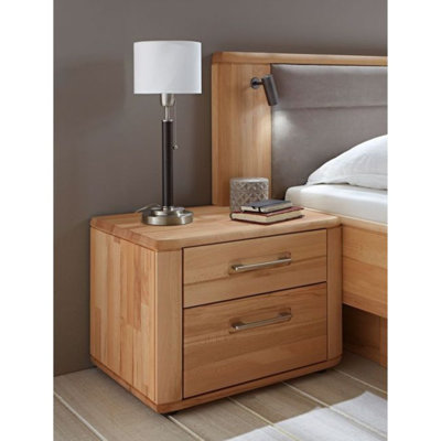 Gloria European-Style Solid Beech Wood Nightstand, 55 cm W × 44.5 cm D × 47 cm H — Natural Finish