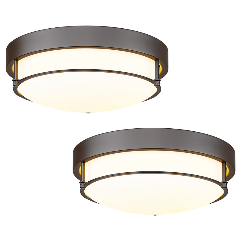 2 Pack 12 Inch 2-light Glass Flush Mount, Oil Rubbed Bronze