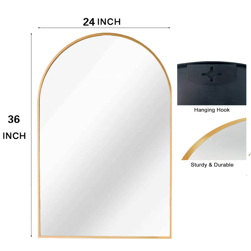 Kolodny Aluminium Arch Wall Mirror, 24" x 36", Gold