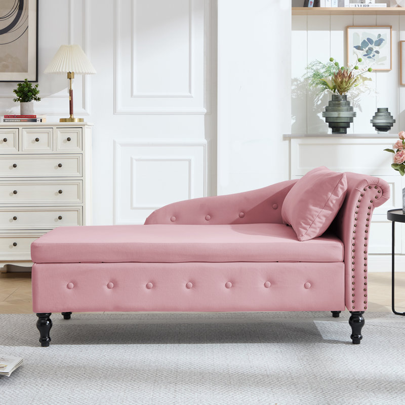 Chaise longue de rangement en velours Eastham, Orienté vers la gauche, Rose