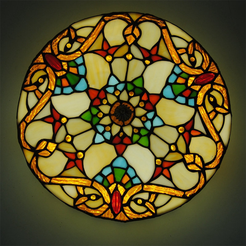 Plafonnier encastré de style victorien en verre coloré Tiffany